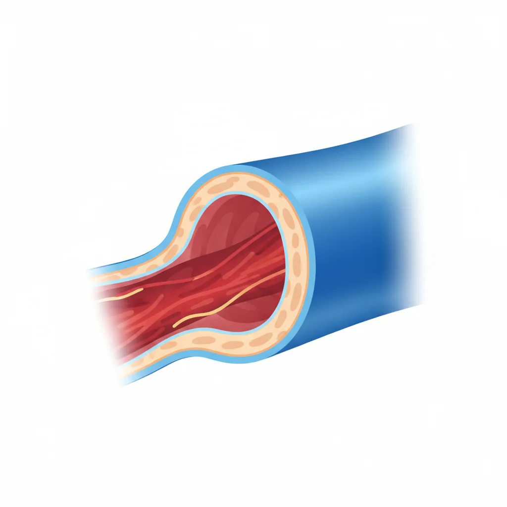 Educational illustration of a healthy artery cross-section showing normal blood flow - vitamin C for blood vessel support