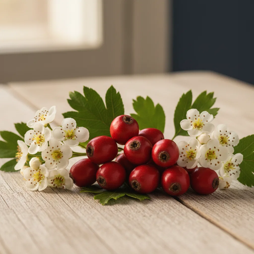 Fresh hawthorn berries and blossoms - hawthorn berry supplement for heart health